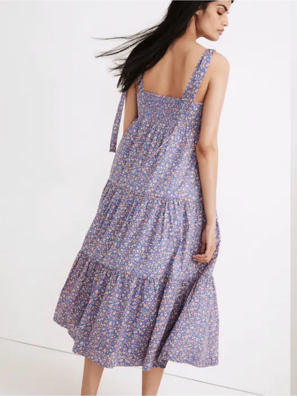 Tie-Strap Tiered Midi Dress in Summer Vines
